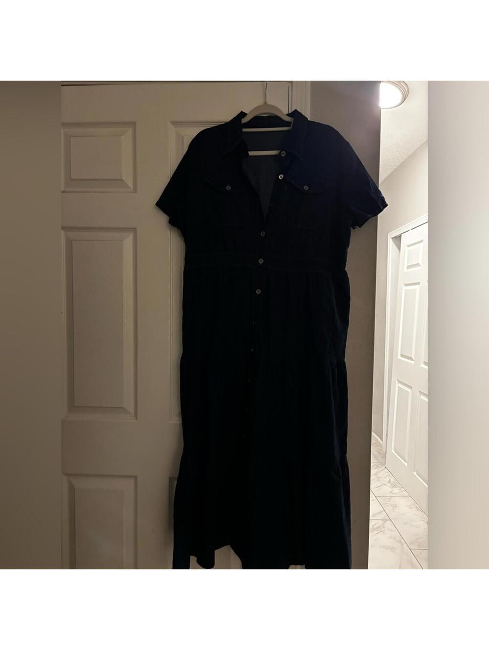 Dark Denim Button-Front Midi Dress Size 2XL